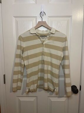 Duck Head Cream Striped Polo Rugby Long Sleeve Size Small
